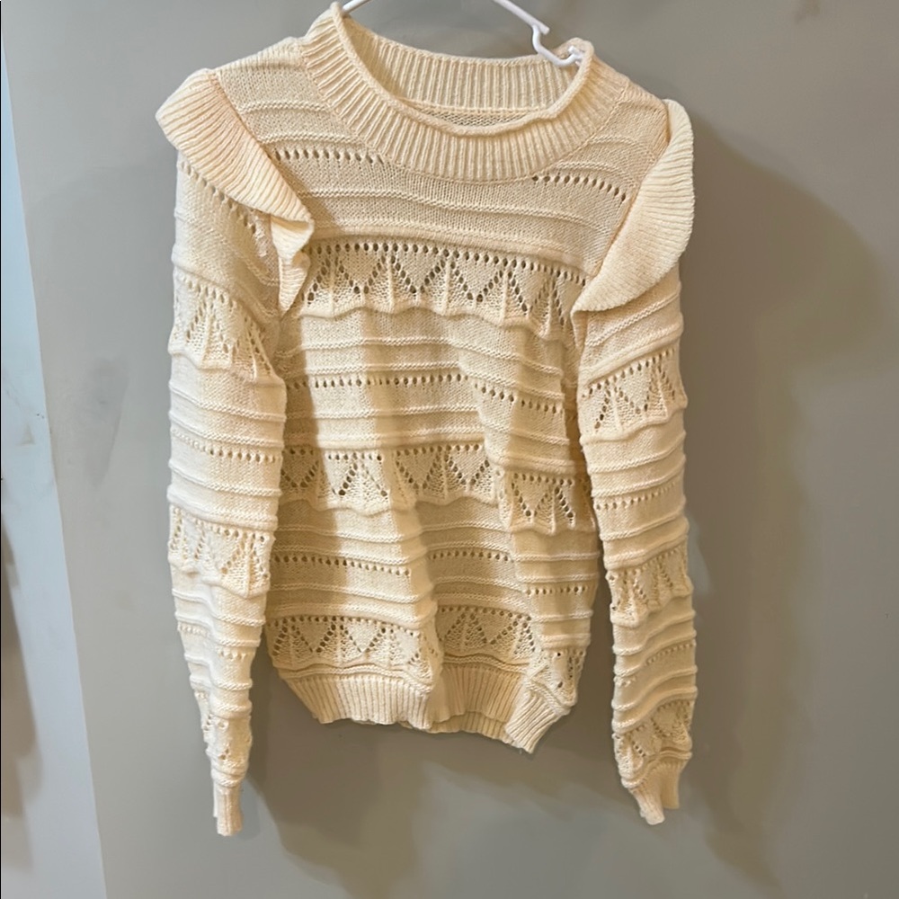 SHEIN Cream Crew Neck Sweater with Geometric Patterns